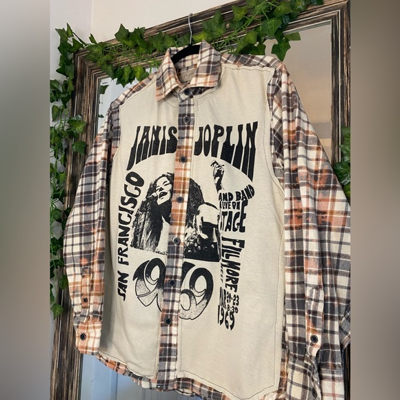 Custom-made Reworked Janis Joplin Band Tee Flannel - Picture 2 of 2